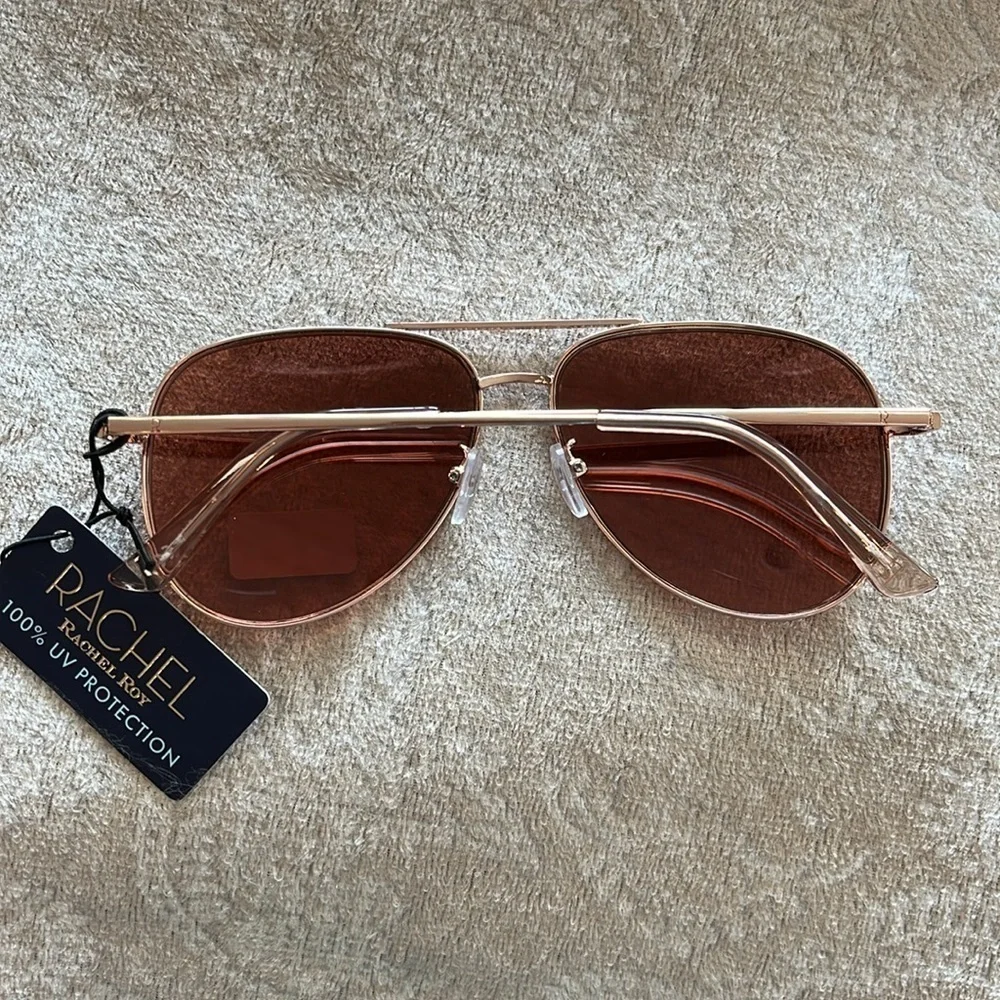 Brand New Rachel Roy Aviator Sunglasses Mirrored Rose Gold Tone Rimless